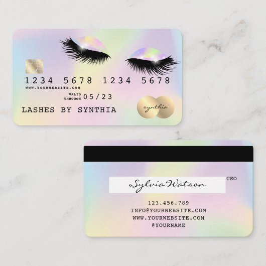 Holograaf Unicorn Modern Credit Card Lashes Visitekaartje (Voorkant / Achterkant)