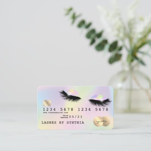 Holograaf Unicorn Modern Credit Card Lashes Visitekaartje (Staand voorkant)