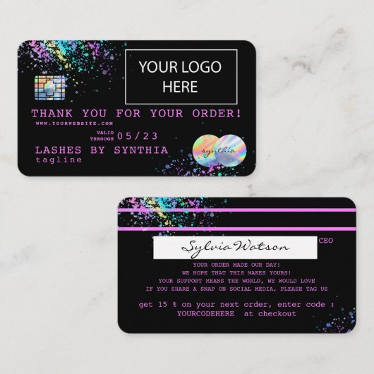 Holograaf Unicorn-stuurprogramma's DANK JE creditc Visitekaartje (Voorkant / Achterkant)