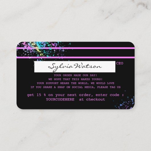 Holograaf Unicorn-stuurprogramma's DANK JE creditc Visitekaartje (Achterkant)