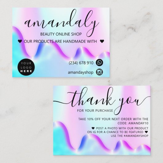 Holograaf Winkel Dank je Discount Code Roze Visitekaartje (Voorkant / Achterkant)