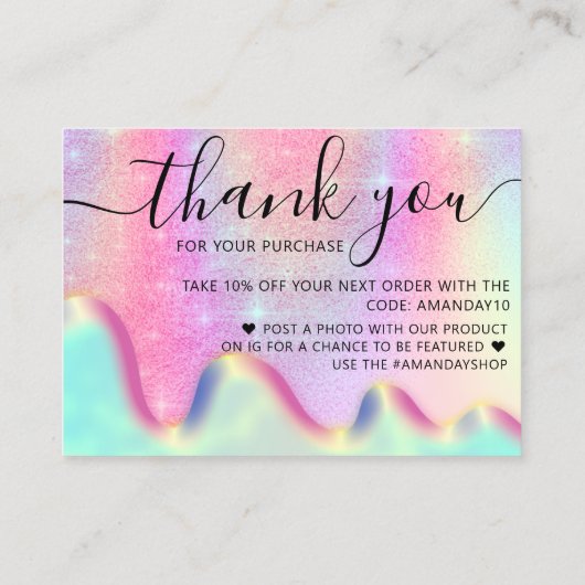 Holograaf Winkel Dank je korting Roze Zeemeermin Visitekaartje (Achterkant)