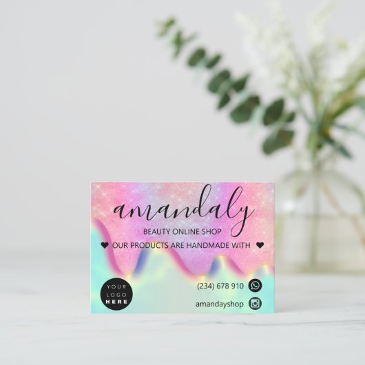 Holograaf Winkel Dank je korting Roze Zeemeermin Visitekaartje (Staand voorkant)