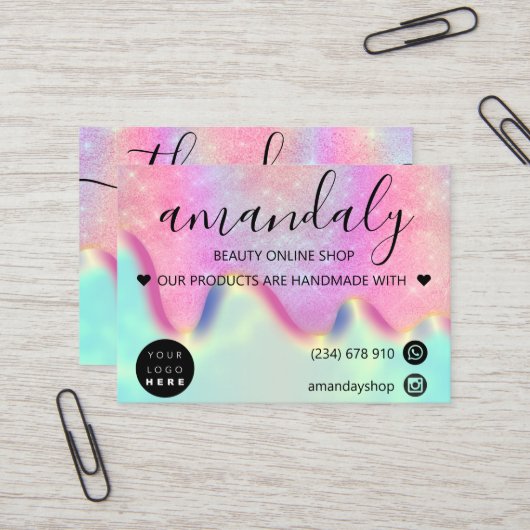 Holograaf Winkel Dank je korting Roze Zeemeermin Visitekaartje (Voorkant / Achterkant in situ)