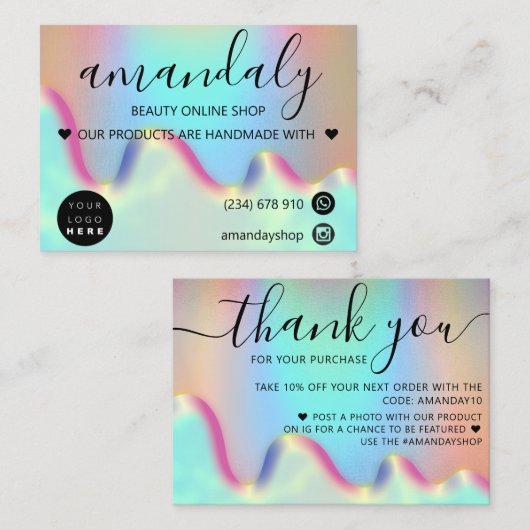 Holograaf Winkelen Bedankt voor je Discount Code O Visitekaartje (Voorkant / Achterkant)