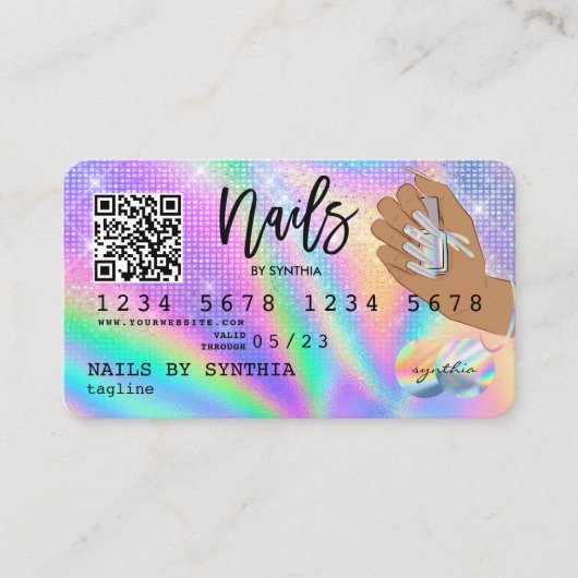 Holografen Credit Kaart Nail Tech QR Code Visitekaartje (Voorkant)