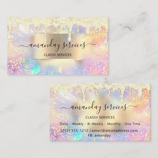 Holografen Makeup Lashes NAILS Boutique Gold Drip Visitekaartje (Voorkant / Achterkant)