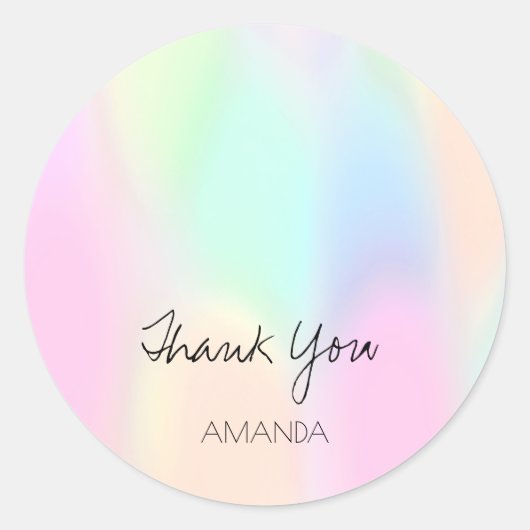 Holografen roze lijnen Bedankt naam Ronde Sticker (Voorkant)