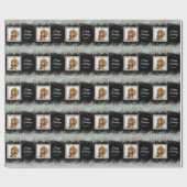 Holografi Glitter Custom Photo Text Black Elegant Cadeaupapier (Vlak)