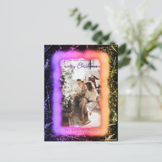 Holografie Glitter Framed Foto Merry Kerstry Briefkaart (Staand voorkant)