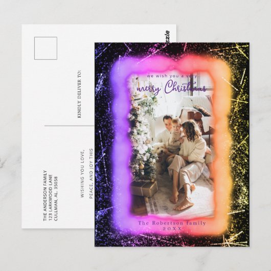 Holografie Glitter Framed Foto Merry Kerstry Briefkaart (Voorkant / Achterkant)