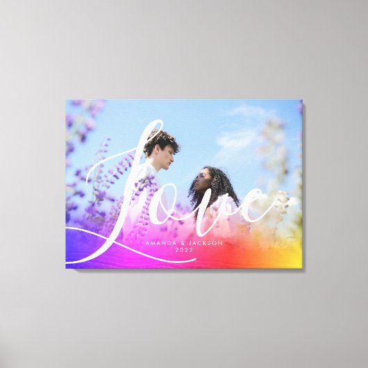 Holografie Overlay Couple Photo Love Script Canvas Afdruk (Voorkant)