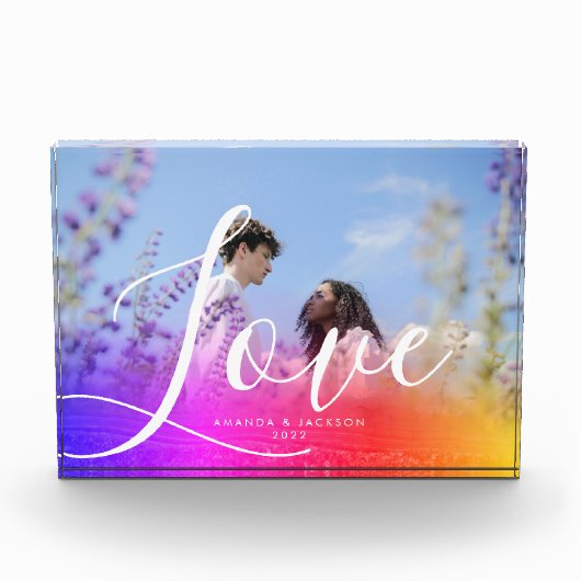 Holografie Overlay Couple Photo Love Script Fotoblokken (Voorkant)