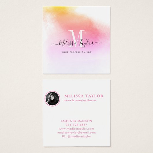 Holografie Roze en Gold Photo Card Vierkante Visitekaartjes (Voorkant /achterkant)