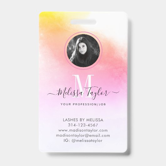 Holografie Roze en Gouden Foto Script Monogram Badge (Voorzijde)