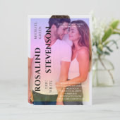 Holografie Roze Paarse Bekleding Fotobruiloft Kaart (Staand voorkant)