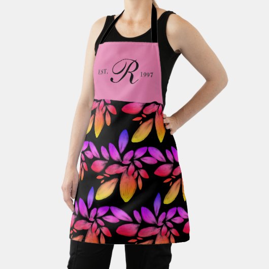 Holografie Unicorn Botanische Foliage Monogrammen Schort (Insitu)