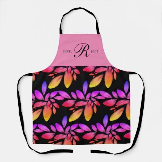 Holografie Unicorn Botanische Foliage Monogrammen Schort (Voorkant)