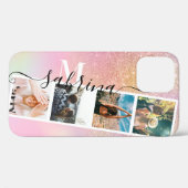 Holografisch 4 foto's raster collage naam monogram Case-Mate iPhone hoesje (Back (Horizontal))