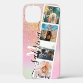 Holografisch 4 foto's raster collage naam monogram Case-Mate iPhone hoesje (Back)