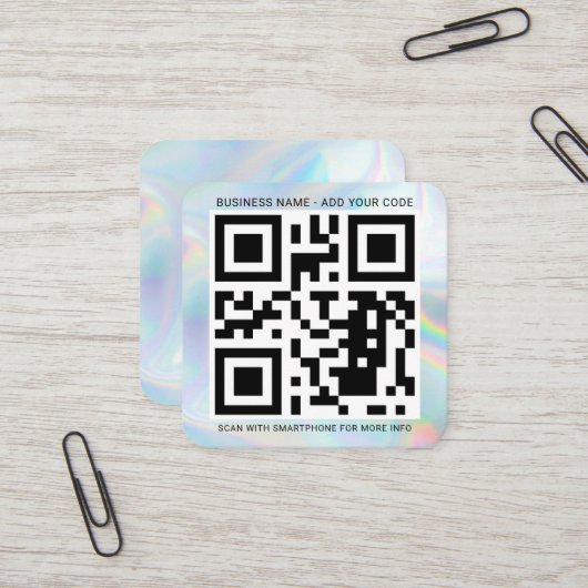Holografisch aangepast Logo en QR-code DIY Vierkante Visitekaartje (Voorkant / Achterkant in situ)