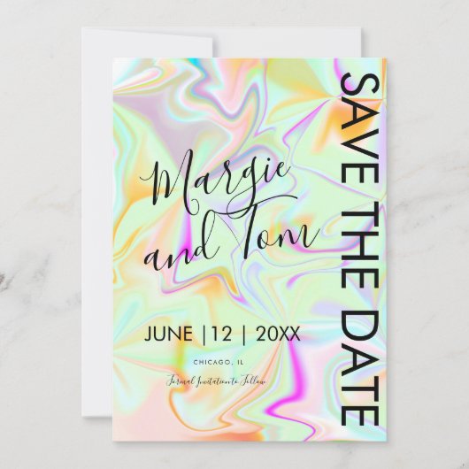 Holografisch Abstract Typografie sparen de Datum Kaart (Voorkant)