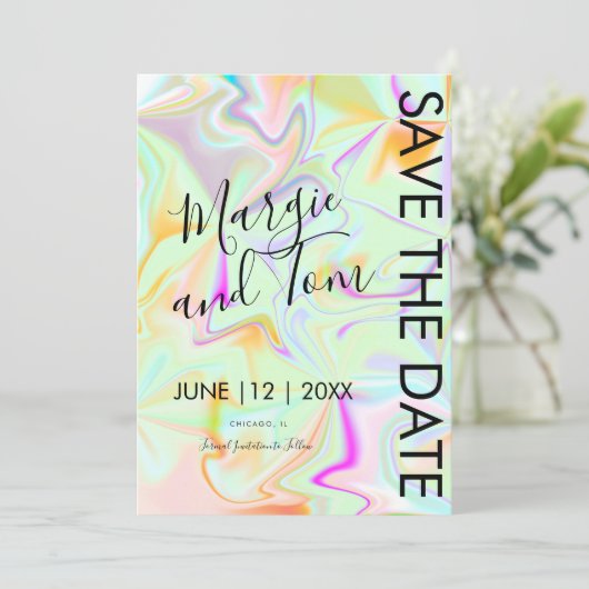 Holografisch Abstract Typografie sparen de Datum Kaart (Staand voorkant)