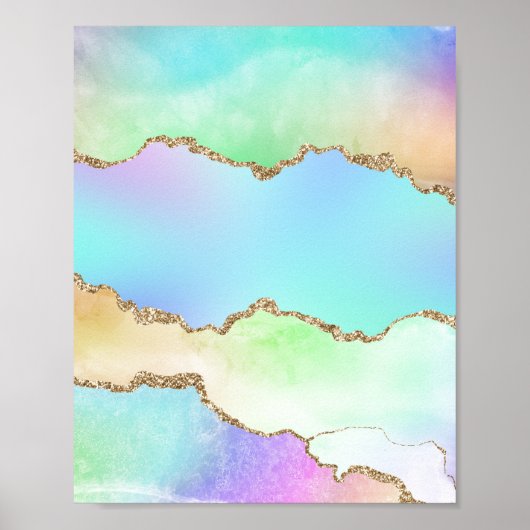 Holografisch agaat | Iridescent Pastel Ombre Marbl Poster (Voorkant)