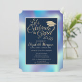 Holografisch blauw Glitter Gradup Afstuderen Kaart (Staand voorkant)