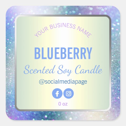 Holografisch Blauw Glitter Productlabel Vierkante Sticker (Voorkant)