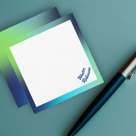 Holografisch blauw groen turquoise aangepaste naam notitiekaartje