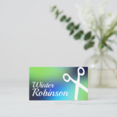 Holografisch blauw groen turquoise haarstylist visitekaartje (Staand voorkant)