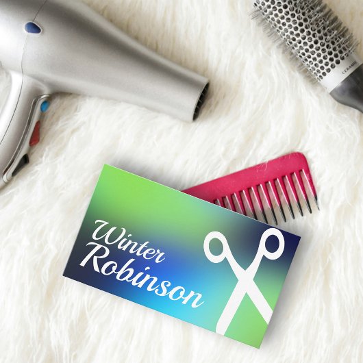 Holografisch blauw groen turquoise haarstylist visitekaartje