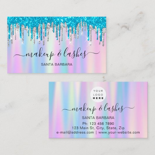 Holografisch blauw Logo QR Lash Makeup Hair Drives Visitekaartje (Voorkant / Achterkant)