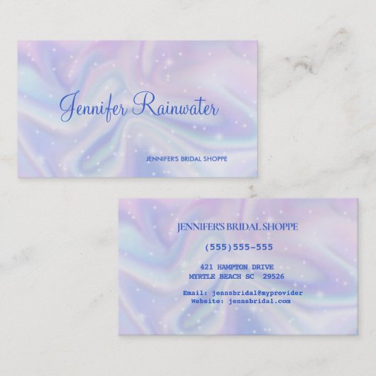 Holografisch blauw Paarse glitter Visitekaartje (Voorkant / Achterkant)