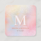 Holografisch Blush Roze Modern Monogram Elegant Vierkante Visitekaartje (Voorkant)