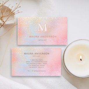 Holografisch Blush Roze Modern Monogram Elegant Visitekaartje