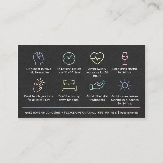 Holografisch Botox-vulinstructies Nazorg Visitekaartje (Achterkant)