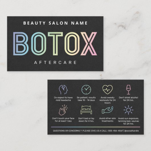 Holografisch Botox-vulinstructies Nazorg Visitekaartje (Voorkant / Achterkant)