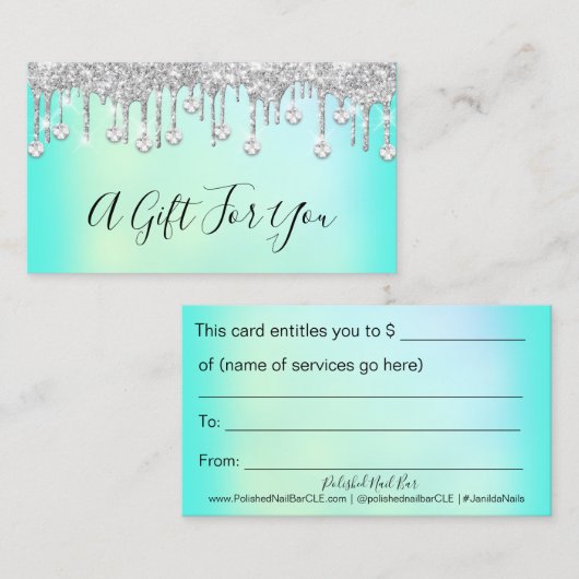 Holografisch cadeaucertificaat: nagels met wielren afsprakenkaartje (Voorkant / Achterkant)