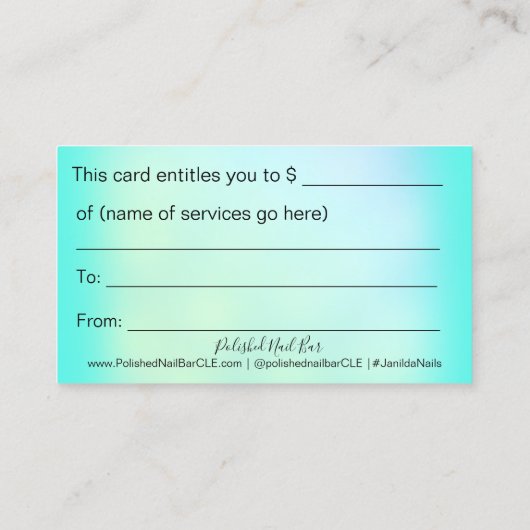 Holografisch cadeaucertificaat: nagels met wielren afsprakenkaartje (Achterkant)