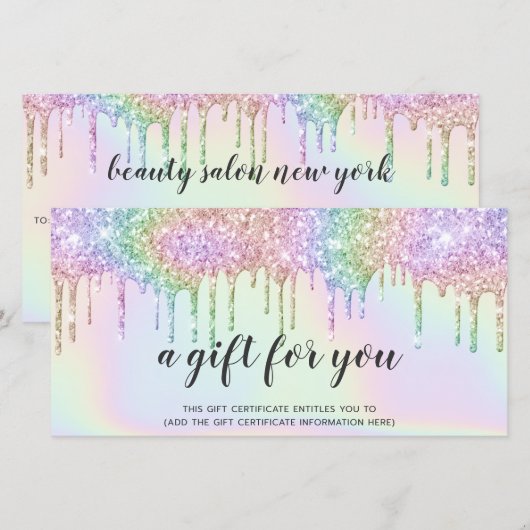 Holografisch cadeaukaart unicorn glitter druipt gl (Voorkant / Achterkant)