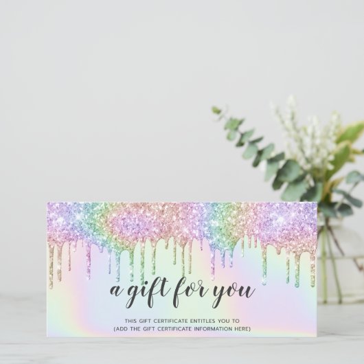 Holografisch cadeaukaart unicorn glitter druipt gl (Staand voorkant)