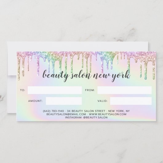 Holografisch cadeaukaart unicorn glitter druipt gl (Achterkant)