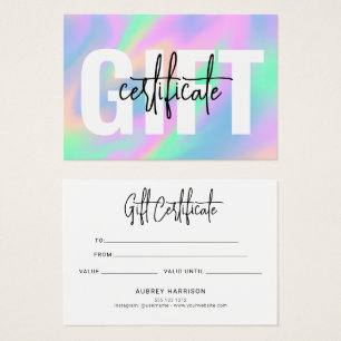 Holografisch Chic Script Cadeaucertificaat Visitekaartje
