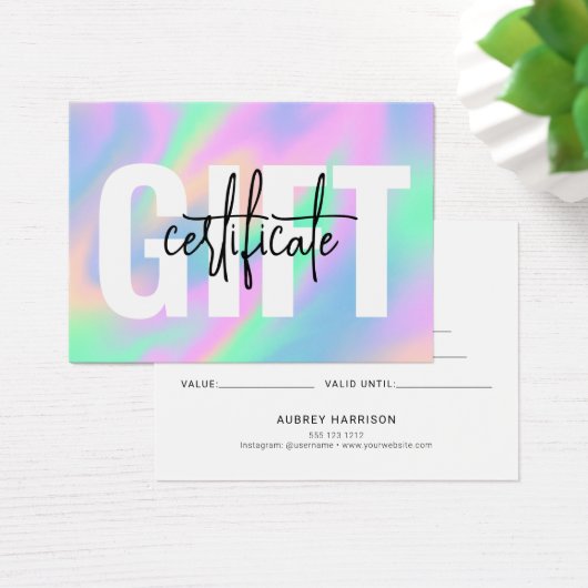 Holografisch Chic Script Cadeaucertificaat Visitekaartje (Bureau)