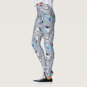Holografisch chroom iriserend futuristisch patroon leggings (Links)