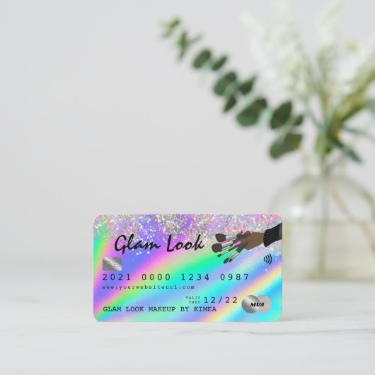 Holografisch creditcard Glitter Makeup Artist MUA Visitekaartje (Staand voorkant)