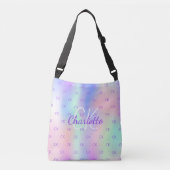 Holografisch custom monogram roze paarse crossbody tas (Voorkant)