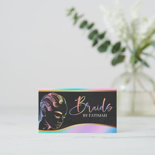 Holografisch deegsel Modern Hair Braiding Salon Visitekaartje (Staand voorkant)